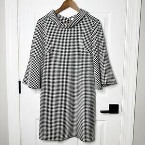 Tyler Boe Houndstooth Mock Neck Cowl Neck Shift Dress Size Small Bell Sleeves